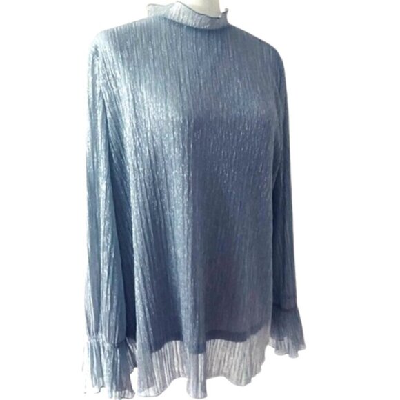 ✨ Alfani Metallic Ruffle-Neck Blouse – Silver, Size Large, Excellent - Picture 1 of 7